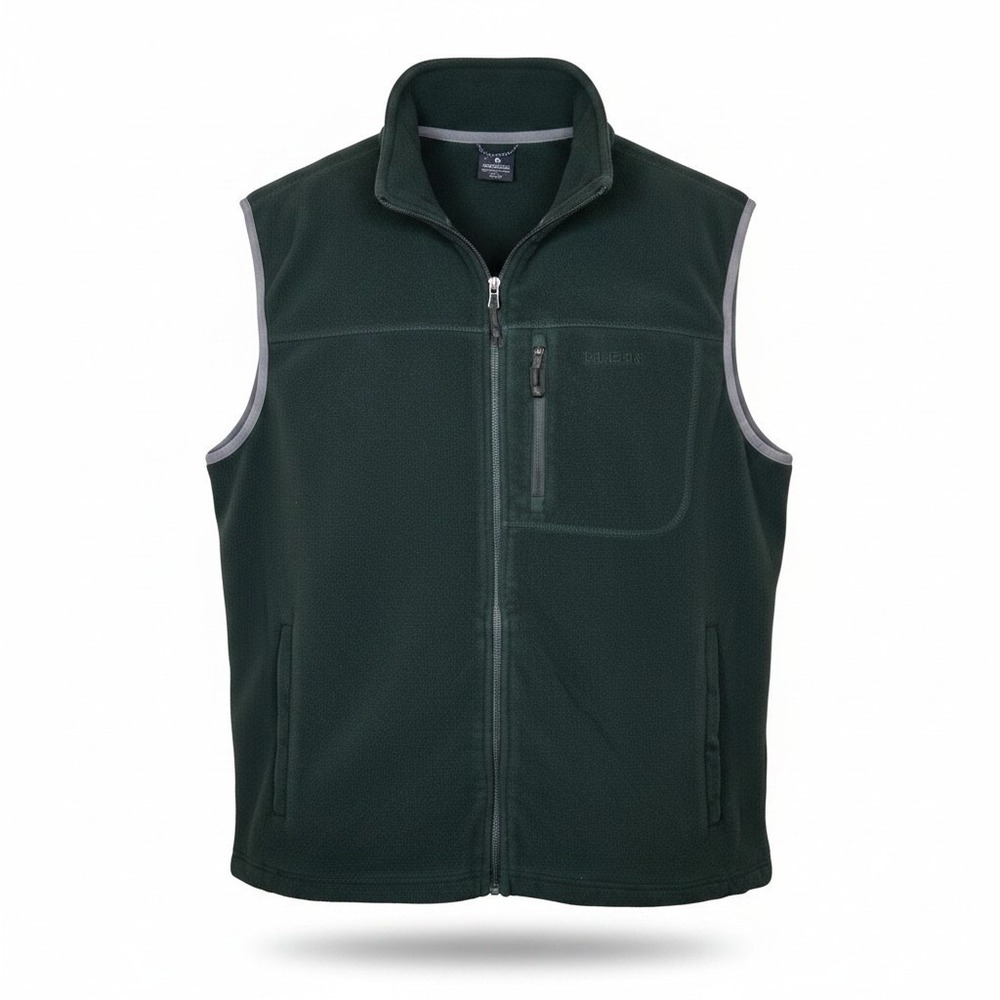 LL Bean Mens Polartec Windbloc Fleece Vest Green Full‎ Zip Large